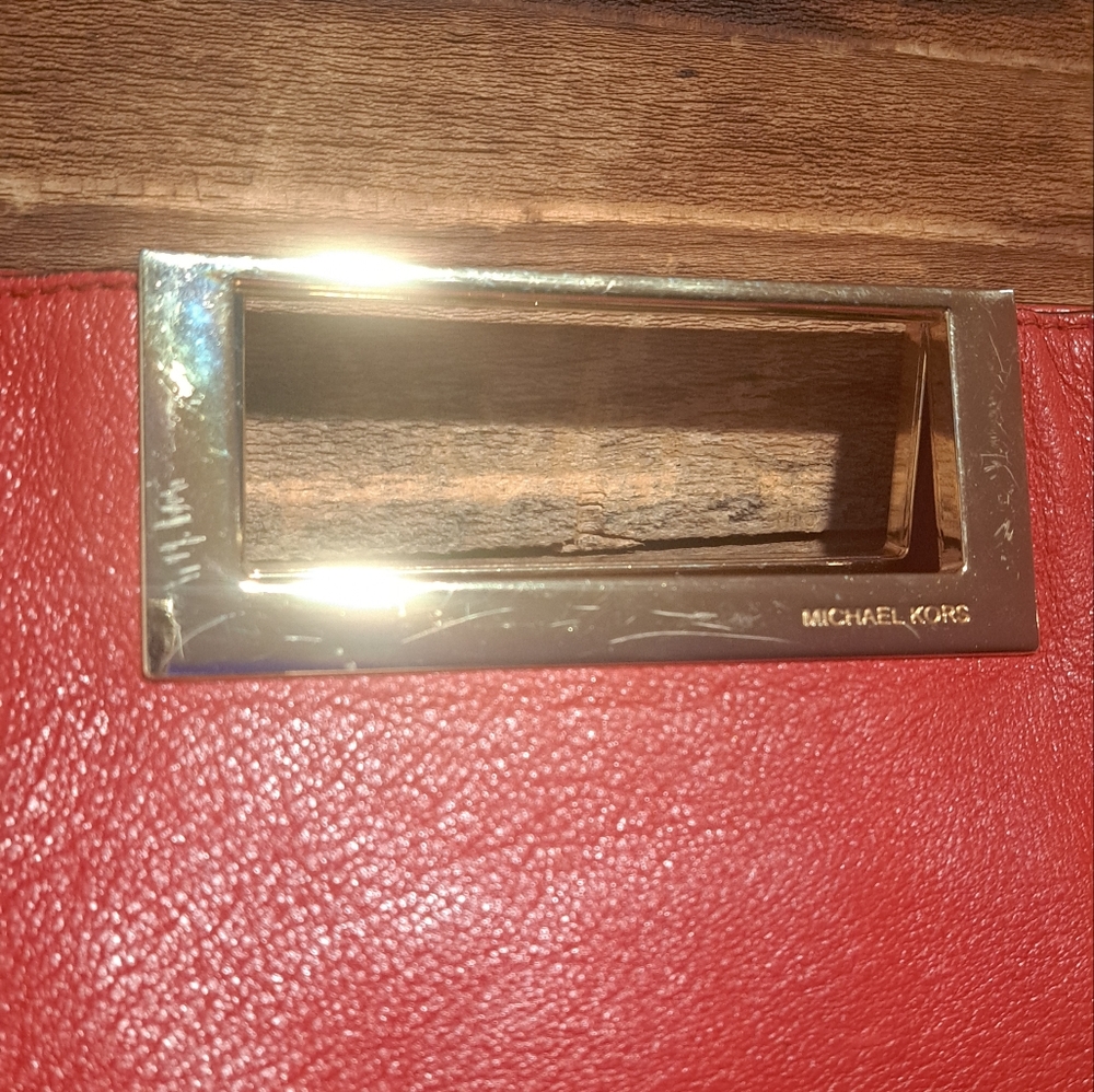 Michael Kors Red Leather & Gold Clutch Bag *Pre-Owned, light use* - Picture 3 of 11